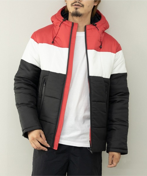   ダウンジャケット 赤黒白 デュスポ中綿トリコロールブルゾン（ダウンジャケット/コート