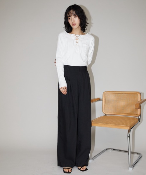 Aunt Marie's(アントマリーズ)の「2WAYレースアップトップス/カットソー(Tシャツ/カットソー・レディース・ブラック/ホワイト/イエロー/モカ/ピンク・FREE)」の12枚目の写真