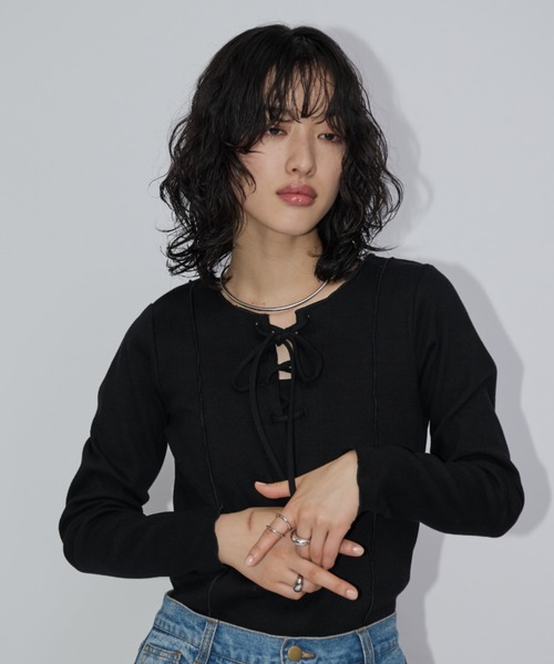 Aunt Marie's(アントマリーズ)の「2WAYレースアップトップス/カットソー(Tシャツ/カットソー・レディース・ブラック/ホワイト/イエロー/モカ/ピンク・FREE)」の15枚目の写真