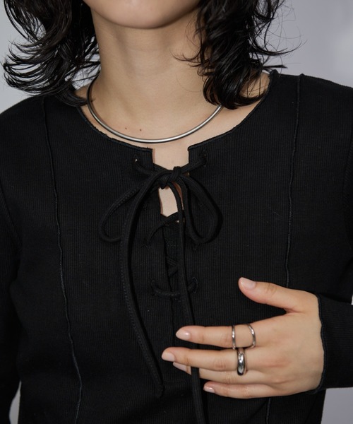 セール】2WAYレースアップトップス/カットソー（Tシャツ/カットソー