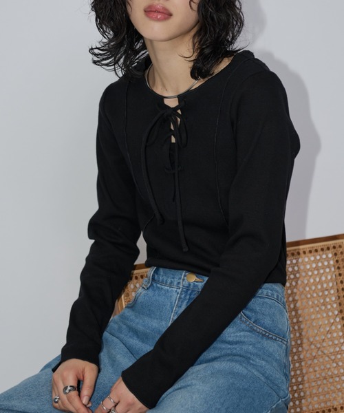 Aunt Marie's(アントマリーズ)の「2WAYレースアップトップス/カットソー(Tシャツ/カットソー・レディース・ブラック/ホワイト/イエロー/モカ/ピンク・FREE)」の19枚目の写真