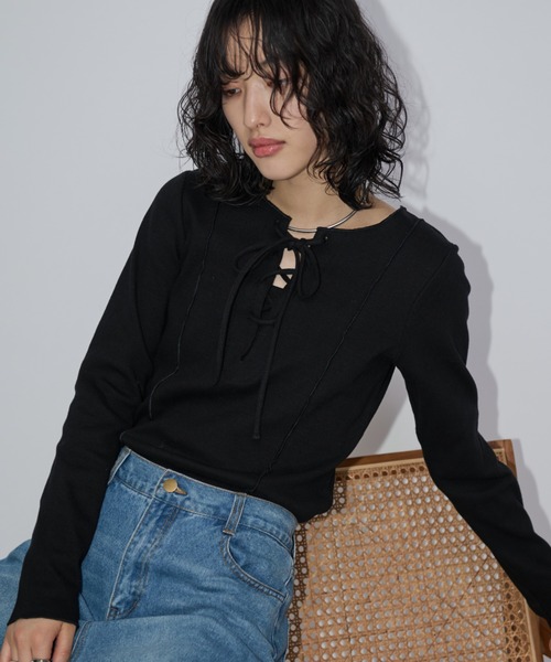 Aunt Marie's(アントマリーズ)の「2WAYレースアップトップス/カットソー(Tシャツ/カットソー・レディース・ブラック/ホワイト/イエロー/モカ/ピンク・FREE)」の21枚目の写真