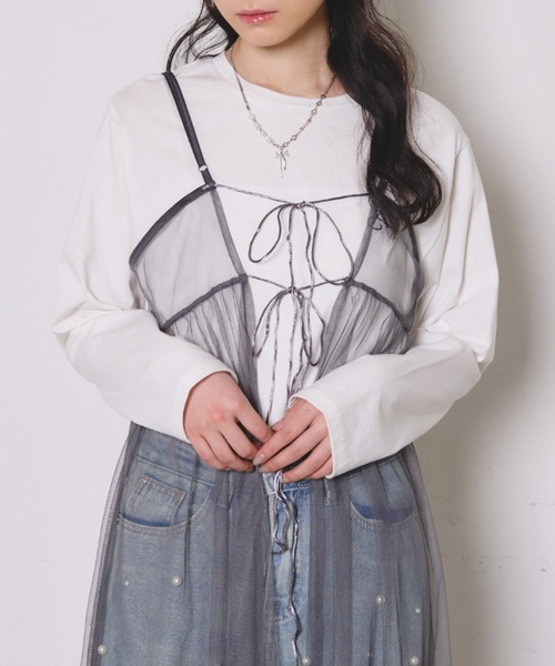 paravion(パラビオン)の「シアーチュールキャミワンピース(ワンピース・レディース・ピンク/チャコールグレー/アイボリー・FREE)」の6枚目の写真