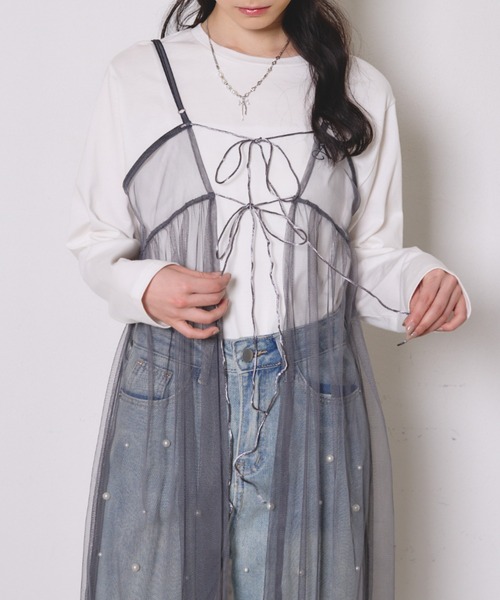 paravion(パラビオン)の「シアーチュールキャミワンピース(ワンピース・レディース・ピンク/チャコールグレー/アイボリー・FREE)」の7枚目の写真