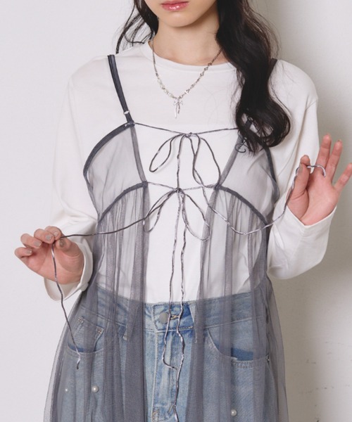 paravion(パラビオン)の「シアーチュールキャミワンピース(ワンピース・レディース・ピンク/チャコールグレー/アイボリー・FREE)」の8枚目の写真