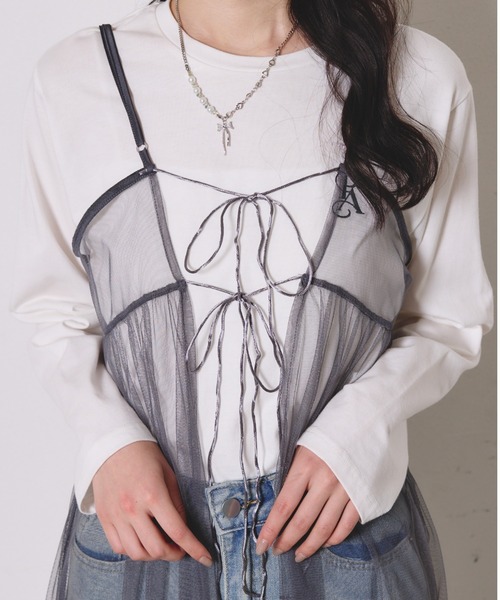 paravion(パラビオン)の「シアーチュールキャミワンピース(ワンピース・レディース・ピンク/チャコールグレー/アイボリー・FREE)」の9枚目の写真