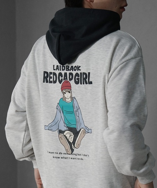 MinoriTY(マイノリティ)の「【MinoriTY select】”RED CAP GIRL” ガールプリントパーカー オーバーサイズ プルオーバー ルーズフィット ビッグシルエット メンズ 秋服(パーカー・メンズ・グレー/アッシュグレー/ネイビー/アイボリー・L/M)」の12枚目の写真