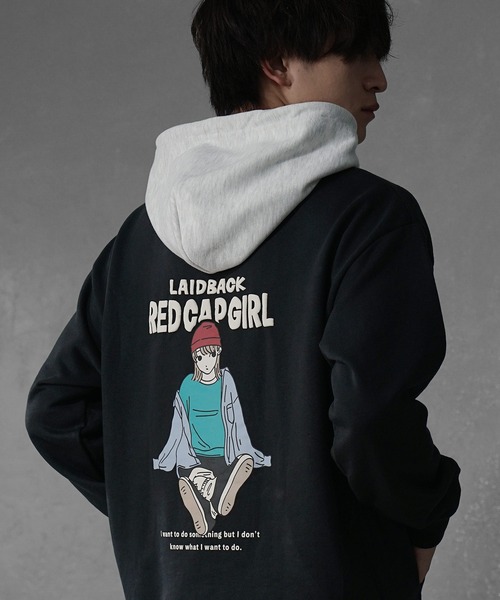 MinoriTY(マイノリティ)の「【MinoriTY select】”RED CAP GIRL” ガールプリントパーカー オーバーサイズ プルオーバー ルーズフィット ビッグシルエット メンズ 秋服(パーカー・メンズ・グレー/アッシュグレー/ネイビー/アイボリー・L/M)」の15枚目の写真