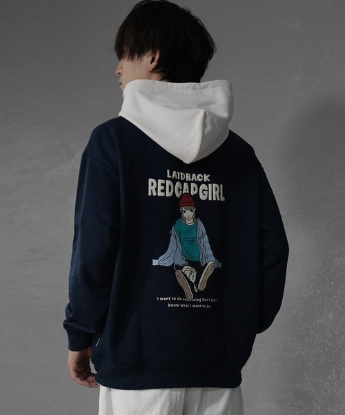 MinoriTY(マイノリティ)の「【MinoriTY select】”RED CAP GIRL” ガールプリントパーカー オーバーサイズ プルオーバー ルーズフィット ビッグシルエット メンズ 秋服(パーカー・メンズ・グレー/アッシュグレー/ネイビー/アイボリー・L/M)」の17枚目の写真