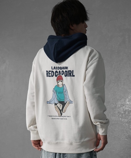 MinoriTY(マイノリティ)の「【MinoriTY select】”RED CAP GIRL” ガールプリントパーカー オーバーサイズ プルオーバー ルーズフィット ビッグシルエット メンズ 秋服(パーカー・メンズ・グレー/アッシュグレー/ネイビー/アイボリー・L/M)」の5枚目の写真