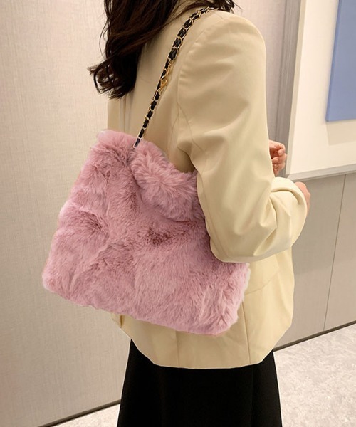 セール】ファーバッグ 大容量 チェーンバッグ韓国（トートバッグ