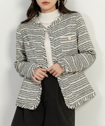 DAY CLOSET | レディース きれいめノーカラーツイード風ジャケット(ノーカラージャケット)