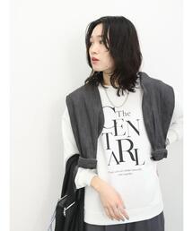 Samansa Mos2 blue | 裏毛ロゴプリントプルオーバー(Tシャツ/カットソー)