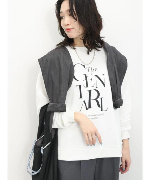 Samansa Mos2 blue（サマンサモスモスブルー）の「裏毛ロゴプリントプルオーバー（Tシャツ/カットソー・レディース・オフホワイト/チャコールグレー/イエロー・F）」の7枚目の写真