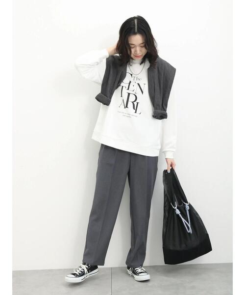 Samansa Mos2 blue（サマンサモスモスブルー）の「裏毛ロゴプリントプルオーバー（Tシャツ/カットソー・レディース・オフホワイト/チャコールグレー/イエロー・F）」の9枚目の写真