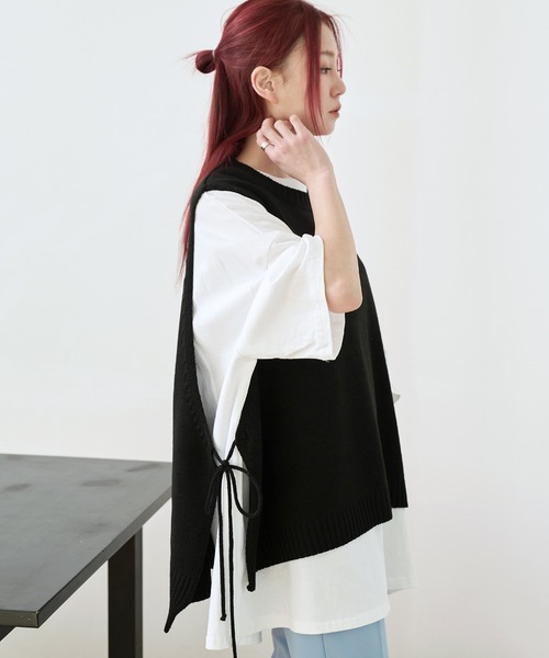 UNE MANSION（ユヌマンション）の「オーバーサイズサイドストリングリボンニットベスト（ベスト・レディース・ブラック/ピンク/イエロー/アイボリー/グリーン・FREE）」の8枚目の写真