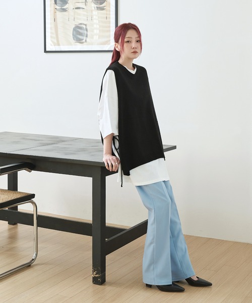 UNE MANSION（ユヌマンション）の「オーバーサイズサイドストリングリボンニットベスト（ベスト・レディース・ブラック/ピンク/イエロー/アイボリー/グリーン・FREE）」の7枚目の写真