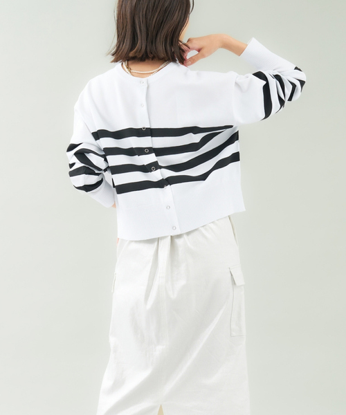 abahouse mavie（アバハウスマヴィ）の「スポンジングボーダー2WAYプルオーバー（カーディガン/ボレロ・レディース・ネイビー/ホワイト・フリー）」の6枚目の写真