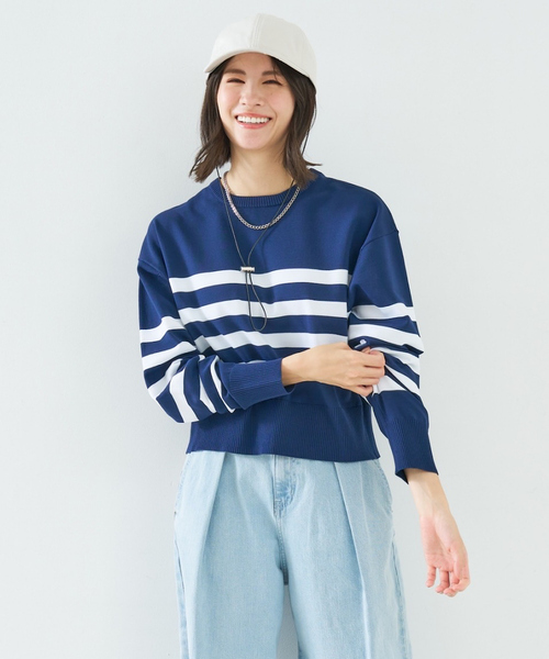 abahouse mavie（アバハウスマヴィ）の「スポンジングボーダー2WAYプルオーバー（カーディガン/ボレロ・レディース・ネイビー/ホワイト・フリー）」の9枚目の写真