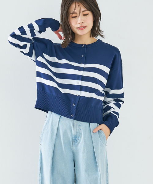 abahouse mavie（アバハウスマヴィ）の「スポンジングボーダー2WAYプルオーバー（カーディガン/ボレロ・レディース・ネイビー/ホワイト・フリー）」の10枚目の写真