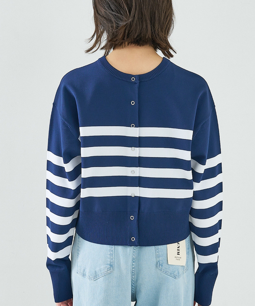 abahouse mavie（アバハウスマヴィ）の「スポンジングボーダー2WAYプルオーバー（カーディガン/ボレロ・レディース・ネイビー/ホワイト・フリー）」の14枚目の写真