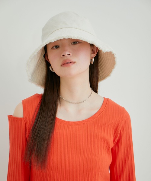 VIS（ビス）の「【抗菌防臭】キャンバスフリンジつば広ハット【ワイヤー入り】（ハット・レディース・キナリ/ブラック・FREE）」の4枚目の写真