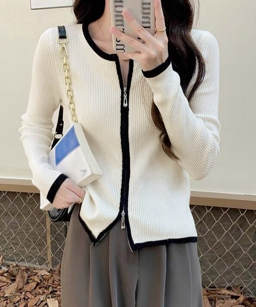 Miniministore(ミニミニストア)の「ダブルジップ 長袖ニットカーディガン(ニット/セーター・レディース・ベージュ/グレー/オフホワイト/ブラック/ネイビー・FREE)」の20枚目の写真