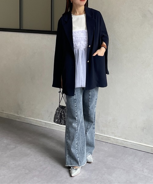 Thevon(ゼボン)の「フリルチュールドッキング半袖プルオーバー(Tシャツ/カットソー・レディース・ベージュ/ブラック/ライトグレー/オフホワイト・FREE)」の9枚目の写真