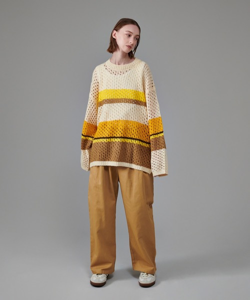MIX BORDER LOOSE KNIT ベージュ MULTI BORDER MESH KNIT / マルチボーダーメッシュニット