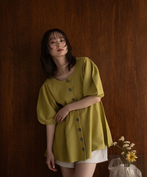 mideal（マイディール）の「glitter peplum knit / グリッターペプラムニット（ニット/セーター・レディース・スモークピンク/ライトベージュ/ライム・FREE）」の17枚目の写真