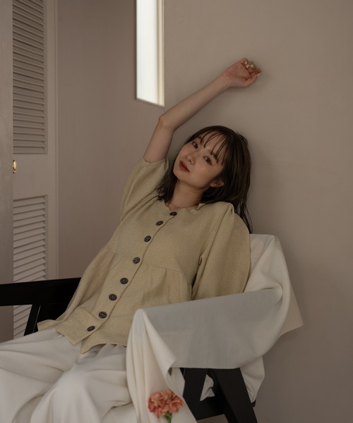 mideal（マイディール）の「glitter peplum knit / グリッターペプラムニット（ニット/セーター・レディース・スモークピンク/ライトベージュ/ライム・FREE）」の7枚目の写真