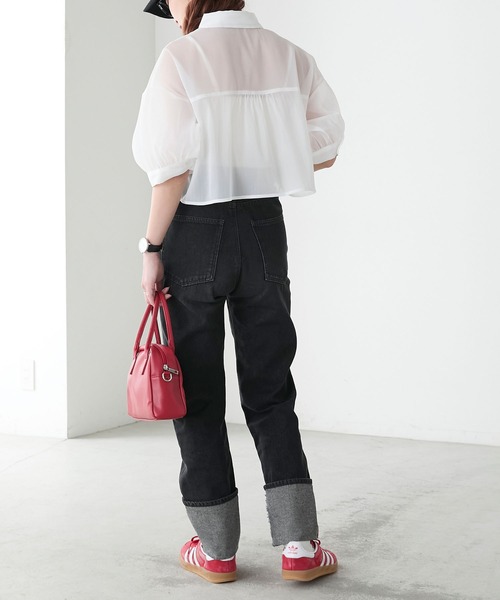 BONLECILL（ボンルシール）の「シアードロストボリュームスリーブリボンシャツ（シャツ/ブラウス・レディース・イエロー/ピンク/オフホワイト/ライトグレー・FREE）」の11枚目の写真