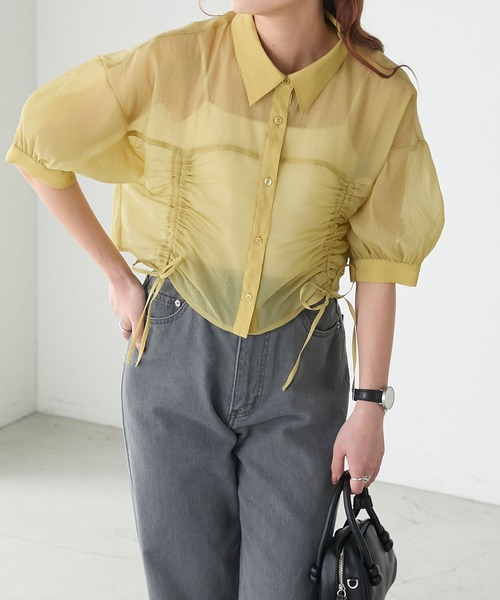 BONLECILL（ボンルシール）の「シアードロストボリュームスリーブリボンシャツ（シャツ/ブラウス・レディース・イエロー/ピンク/オフホワイト/ライトグレー・FREE）」の19枚目の写真