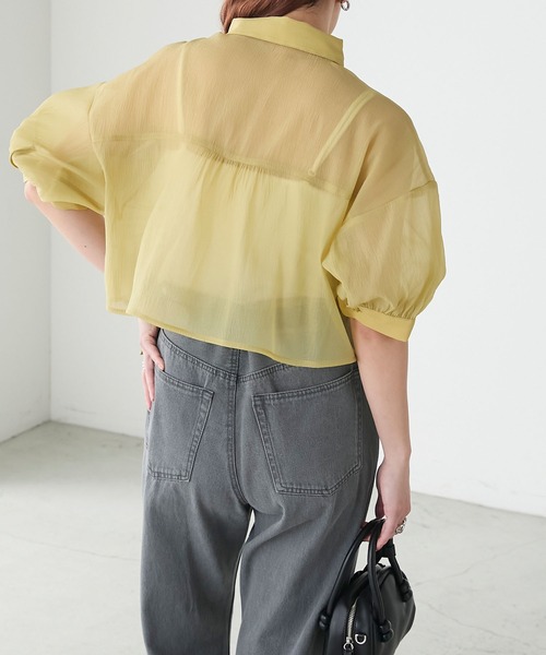 BONLECILL（ボンルシール）の「シアードロストボリュームスリーブリボンシャツ（シャツ/ブラウス・レディース・イエロー/ピンク/オフホワイト/ライトグレー・FREE）」の21枚目の写真