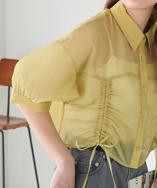 BONLECILL（ボンルシール）の「シアードロストボリュームスリーブリボンシャツ（シャツ/ブラウス・レディース・イエロー/ピンク/オフホワイト/ライトグレー・FREE）」の22枚目の写真