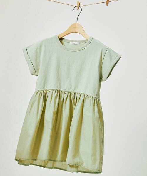 FREAK'S STORE（フリークスストア）の「切替ギャザーTシャツ/異素材切替Tシャツ（Tシャツ/カットソー・レディース・ブラック/オフホワイト/グリーン/ピンク・ﾌﾘ-）」の4枚目の写真