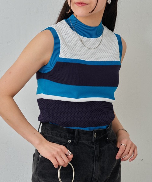 フェラガモ ボーダー　ノースリーブニット フェラガモ ボーダー ノースリーブニット ボーダーニットノースリブ