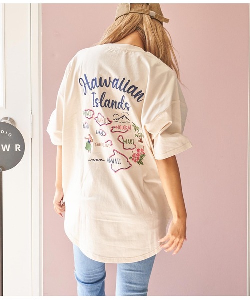 anap mimpi(アナップミンピ)の「HAWAII マップ 刺繍 コットン ビッグ Tシャツ(Tシャツ/カットソー・レディース・アイボリー/ダークグレー・FREE)」の2枚目の写真