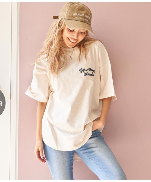 anap mimpi(アナップミンピ)の「HAWAII マップ 刺繍 コットン ビッグ Tシャツ(Tシャツ/カットソー・レディース・アイボリー/ダークグレー・FREE)」の18枚目の写真