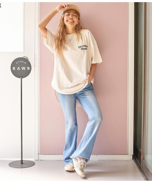 anap mimpi(アナップミンピ)の「HAWAII マップ 刺繍 コットン ビッグ Tシャツ(Tシャツ/カットソー・レディース・アイボリー/ダークグレー・FREE)」の21枚目の写真