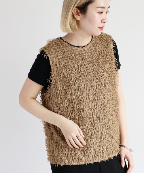 cepo(セポ)の「2WAYフリンジベスト(ベスト・レディース・ベージュ/ブラック/オフホワイト・M)」の5枚目の写真