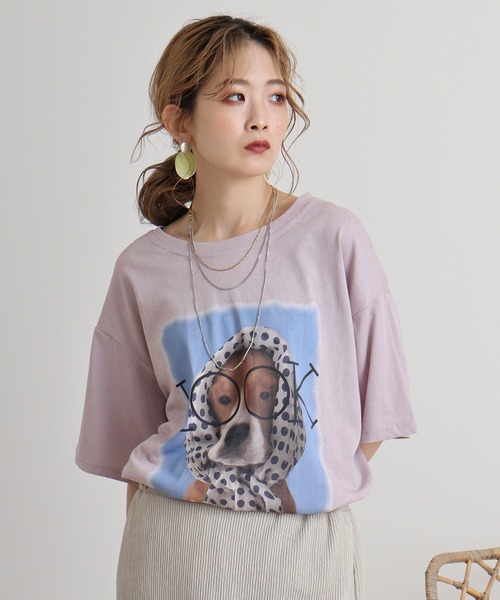 FUNALIVE(ファンアライブ)の「je crois soi ドッグプリントオーバーサイズプルオーバー(Tシャツ/カットソー・レディース・オフホワイト/ピンク・FREE)」の2枚目の写真
