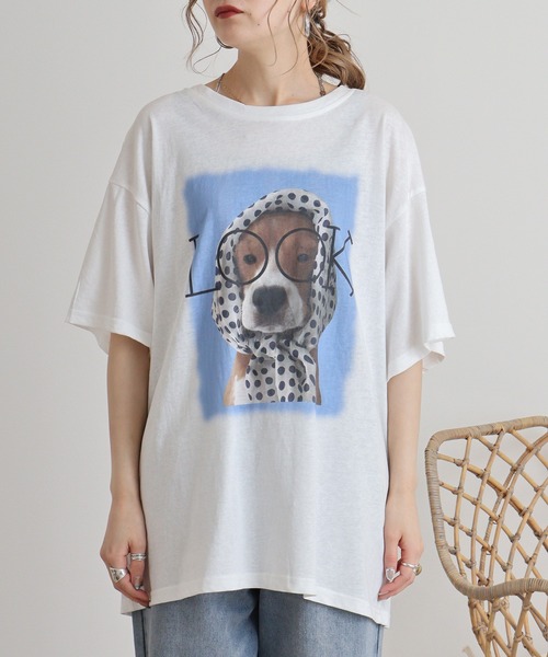 FUNALIVE(ファンアライブ)の「je crois soi ドッグプリントオーバーサイズプルオーバー(Tシャツ/カットソー・レディース・オフホワイト/ピンク・FREE)」の12枚目の写真