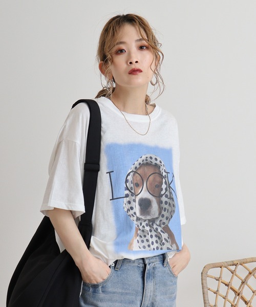FUNALIVE(ファンアライブ)の「je crois soi ドッグプリントオーバーサイズプルオーバー(Tシャツ/カットソー・レディース・オフホワイト/ピンク・FREE)」の4枚目の写真