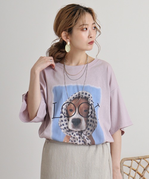 FUNALIVE(ファンアライブ)の「je crois soi ドッグプリントオーバーサイズプルオーバー(Tシャツ/カットソー・レディース・オフホワイト/ピンク・FREE)」の8枚目の写真