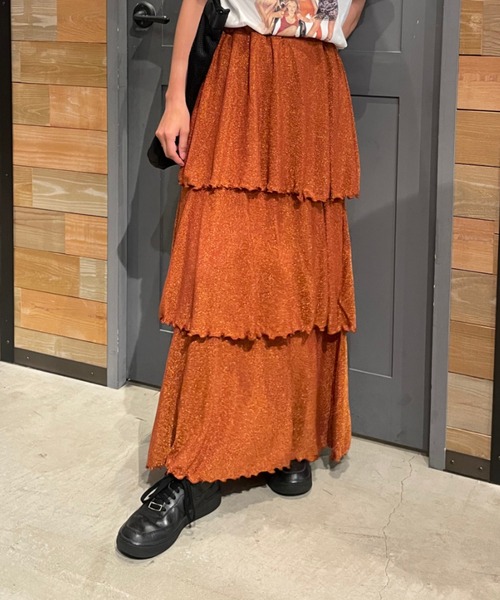 RODEO CROWNS WIDE BOWL（ロデオクラウンズワイドボウル）の「ラメカットティアードスカート（スカート・レディース・オレンジ/シルバー/ブラック・FREE）」の3枚目の写真