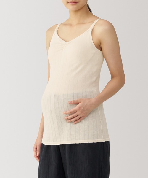 無印良品(ムジルシリョウヒン)の「婦人 【マタニティ】シルク混パターンメッシュ授乳に便利なブラキャミソール(マタニティウェア/グッズ・レディース・アイボリー/ブラック・M)」の2枚目の写真