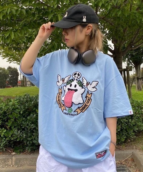 tシャツ A'GEM/9 × .kom 「GRAF＆WU/グラフアンドユー」 ピースゴースト半袖Tシャツ レディース メンズ A'GEM/9 × .kom 『GRAF&WU/グラフアンドユー』 ピースゴースト