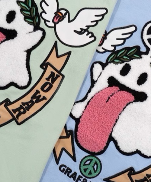 【美品】　グラフアンドユー　半袖　Tシャツ　ピースゴースト　ブルー　L 美品】 グラフアンドユー 半袖 Tシャツ ピースゴースト ブルー L