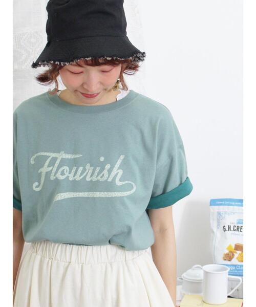 Samansa Mos2(サマンサ モスモス)の「袖口配色ロゴTシャツ(Tシャツ/カットソー・レディース・チャコールグレー/ミント/ピンク/キナリ/パープル・F)」の4枚目の写真